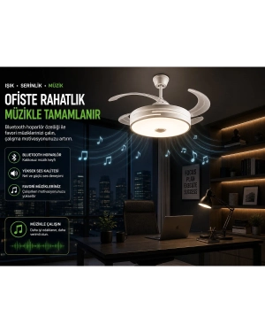 Etrion LED Tavan Fanı Bluetooth Hoparlörlü | 3 Renk Işık, 6 Kademe Hız, Uzaktan Kumandalı, Sessiz Motor, Modern Avize Fan