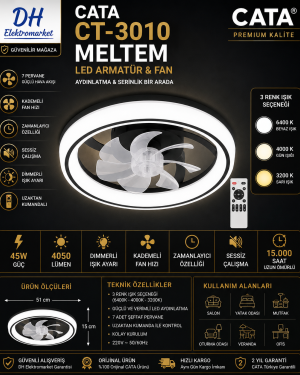 CATA CT-3010 Meltem LED Armatür & Fan Kumandalı Tavan Aydınlatması
