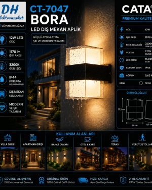 CATA CT-7047 BORA 12W LED Dış Mekan Aplik – IP44 Suya Dayanıklı