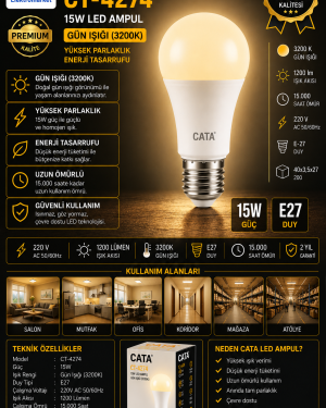 CATA CT-4274 15W LED Ampul Gün Işığı (3200K) E27
