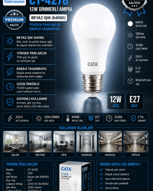 CATA CT-4278 12W Dimmerli LED Ampul E27 Beyaz Işık (6400K)