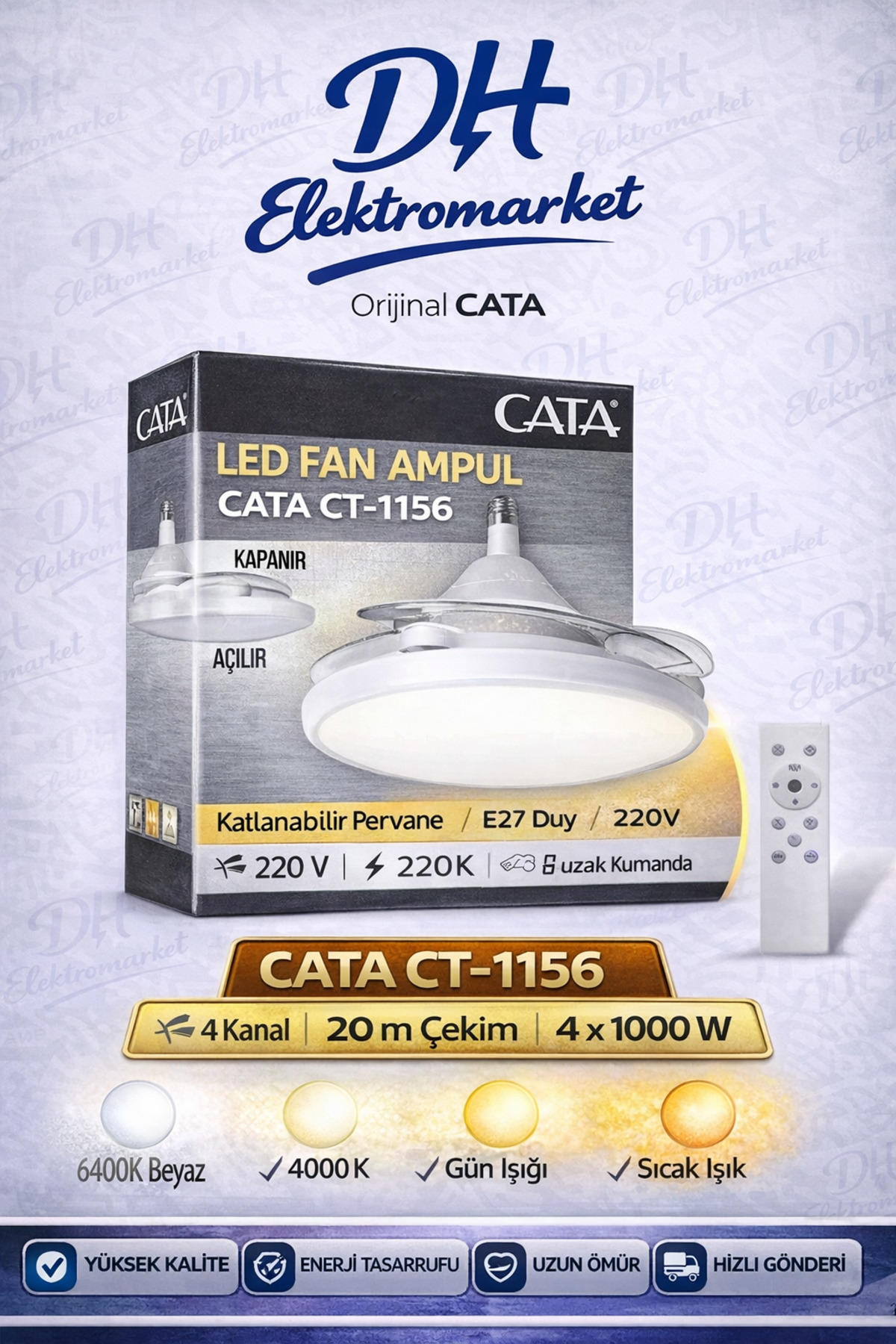 CATA CT-1156 Dolunay Kumandalı Dimlenebilir Fan LED Ampul