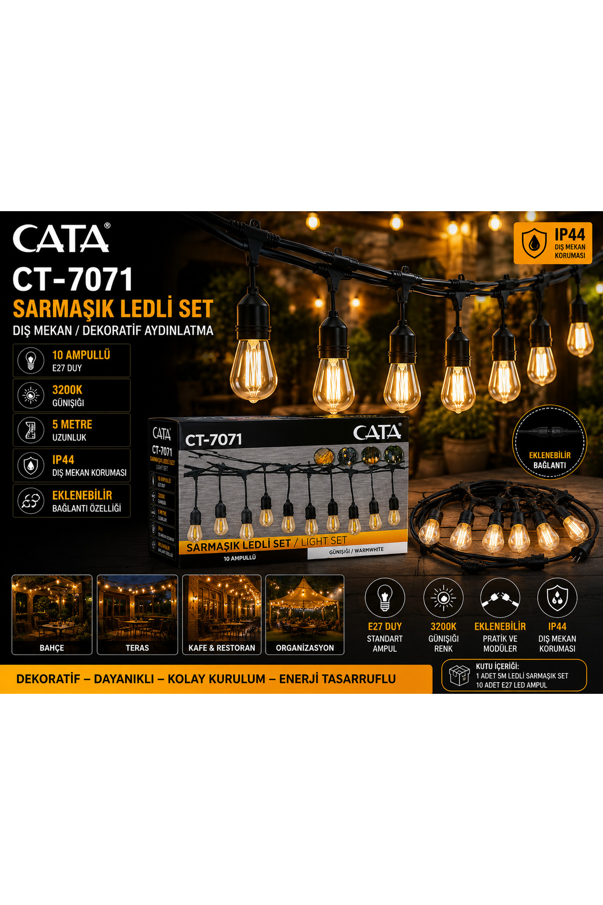 CATA CT-7071 Sarmaşık LED Set 5 Metre 10 Ampullü Günışığı 3200K